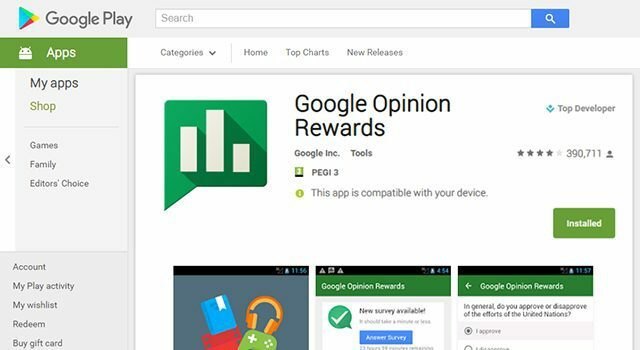 Získejte kredit Google Play zdarma pomocí odměn Google Opinion Rewards