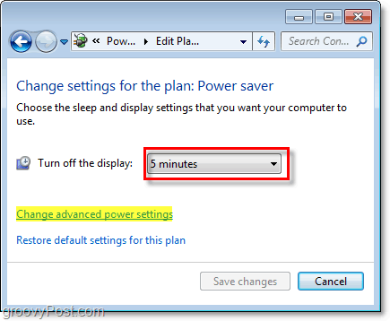 upravte základní nastavení plánu úspory energie systému Windows 7 a kliknutím na pokročilý odkaz upravte pokročilá