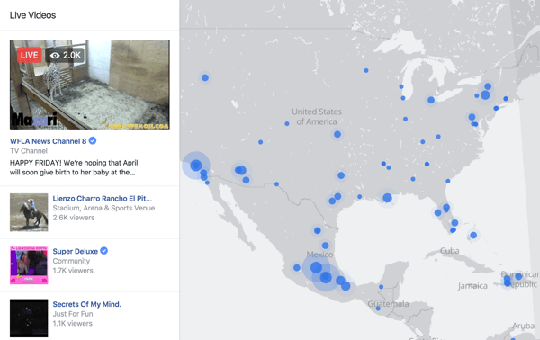 Živá mapa na Facebooku je interaktivní způsob, jak mohou diváci najít živé přenosy kdekoli na světě.