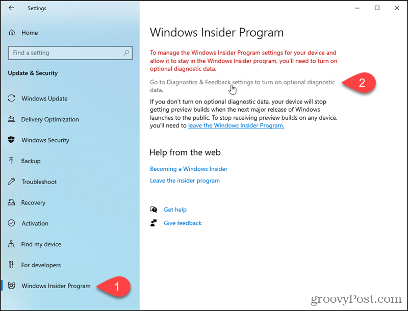 Přejděte do nastavení Diagnostika a zpětná vazba systému Windows 10