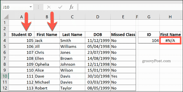 VLOOKUP vrací chybu NA v Excelu