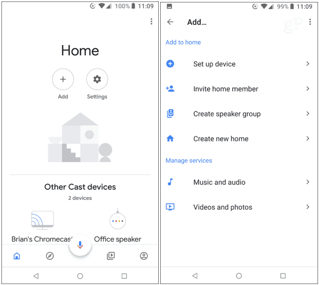 Zařízení pro přidání domovské aplikace Google