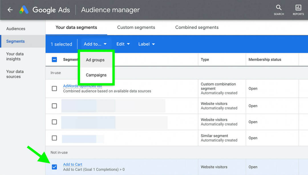 jak-škálovat-youtube-ads-horizontally-audience-targeting-review-google-ads-audience-manager-add-to-test-ad-group-or-optimized-campaign-add-to-menu-example- 9