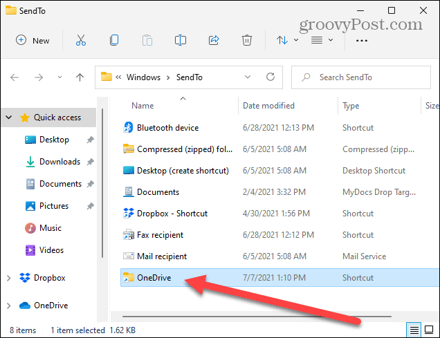 Umístění položek se odesílají do složky Windows 11