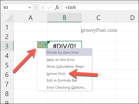 Ignorování chyb v Excelu