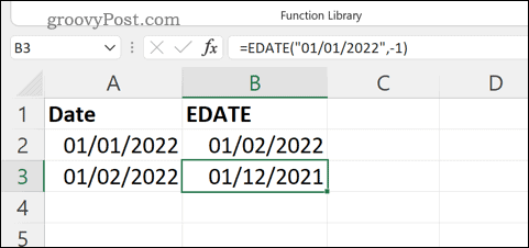 Příklad vzorce EDATE v Excelu