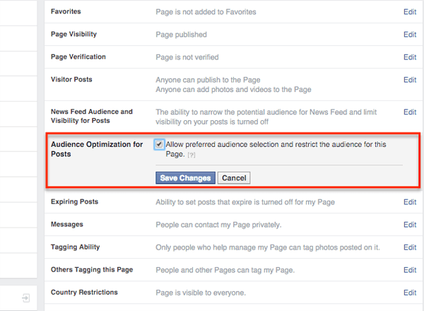 optimalizace publika na facebooku pro nastavení příspěvků na