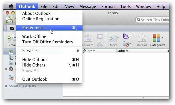 Předvolby aplikace Outlook Mac