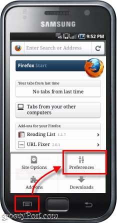 Předvolby aplikace Firefox pro telefon Firefox