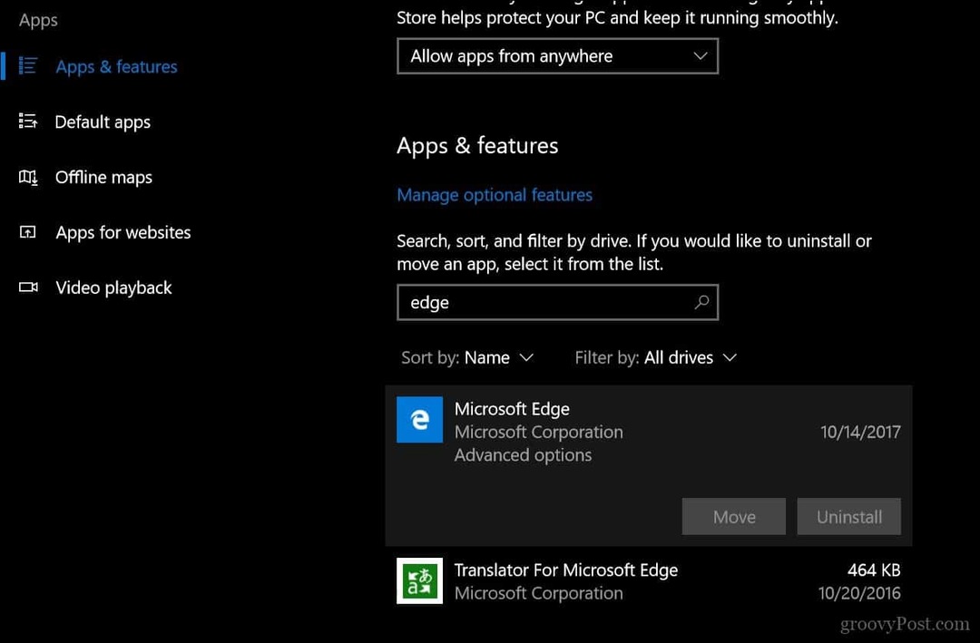 Jak resetovat nebo opravit webový prohlížeč Microsoft Edge v systému Windows 10 1709 a novějších