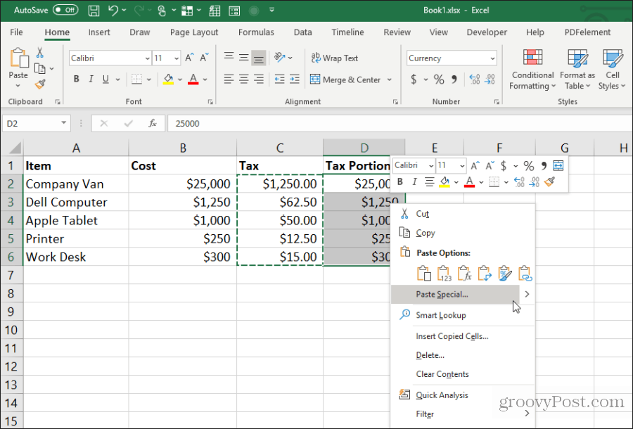 vložit speciální v Excelu