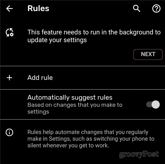 Pozadí pravidel Android