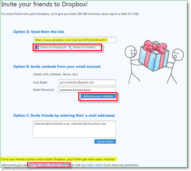 Snímek schránky Dropbox - mnoho způsobů, jak sdílet vaše pozvánky do schránky