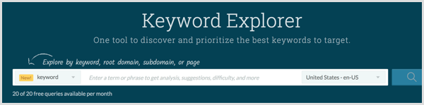 Provádějte průzkum klíčových slov pomocí nástroje Moz Keyword Explorer.
