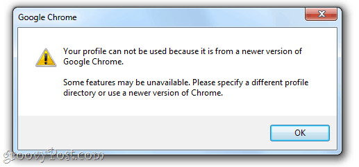 Váš profil nelze použít, protože pochází z novější verze prohlížeče Google Chrome. Některé funkce nemusí být k dispozici. Zadejte jiný adresář profilu nebo použijte novější verzi prohlížeče Chrome.