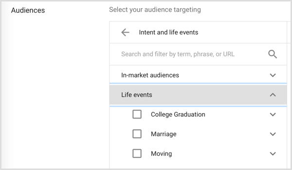 Google Adwords na publikum cílené na životní události
