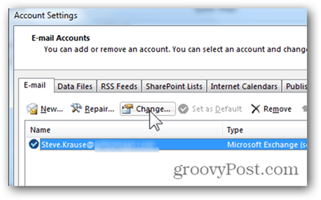 Přidat poštovní schránku Outlook 2013 - Klikněte na Změnit