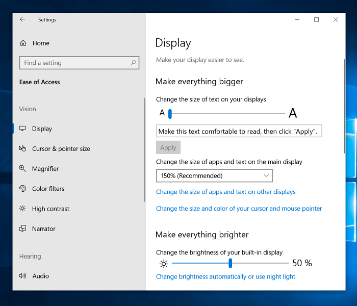 Vytvořte Everythign větší nastavení zobrazení systému Windows 10