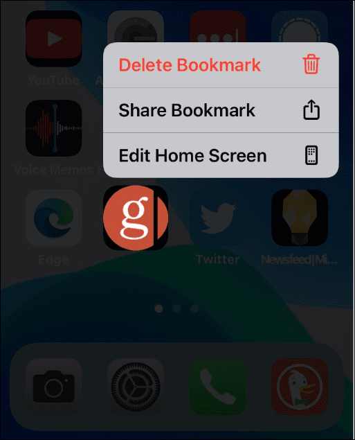 odstranit web z domovské obrazovky na iPhone