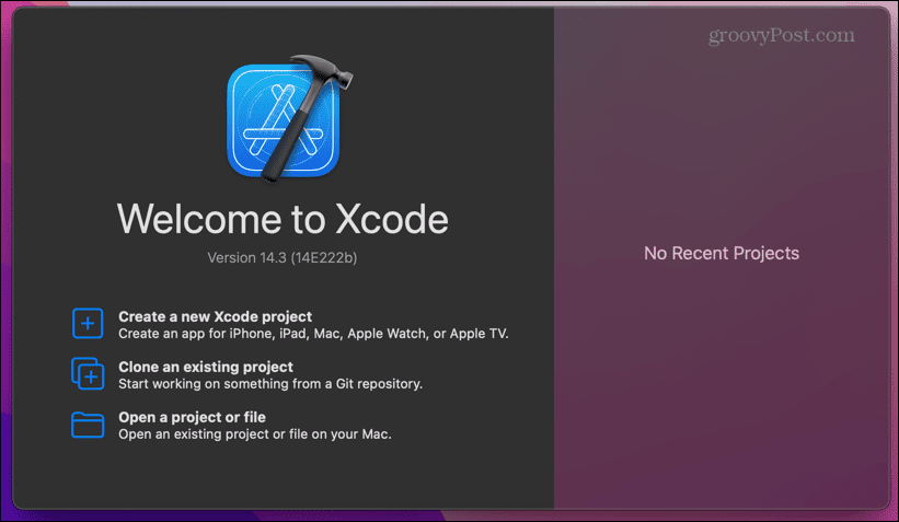 spouštěcí obrazovka xcode