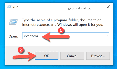 Otevření Prohlížeče událostí pomocí Spustit v systému Windows