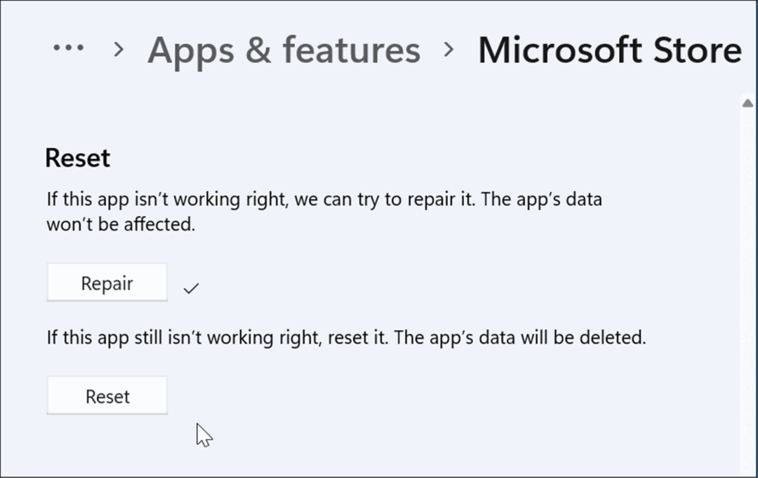 reset nebo oprava aplikace Microsoft Store nefunguje na Windows 11