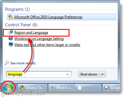 spusťte ovládací panel regionu a jazyka v systému Windows 7