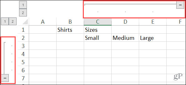 Rozšířené seskupené sloupce a řádky v aplikaci Excel v systému Windows