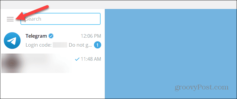 Tlačítko nabídky v desktopové aplikaci Telegram