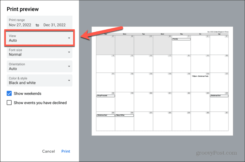 nastavení zobrazení kalendáře google