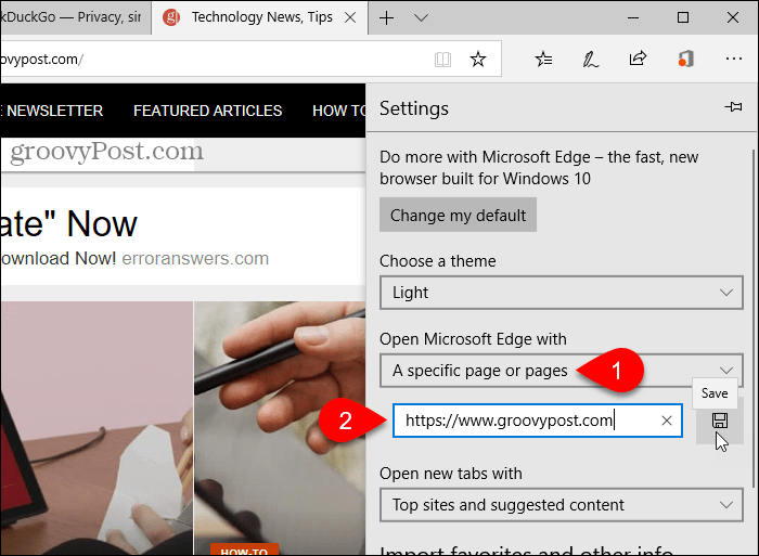 Uložte URL pro Open Microsoft Edge s možností