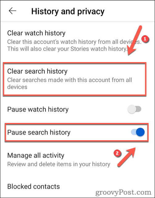 Vymazání historie vyhledávání YouTube v systému Android