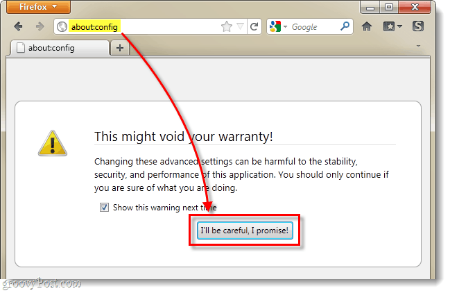 Nabídka konfigurace Firefoxu může zrušit vaši záruku