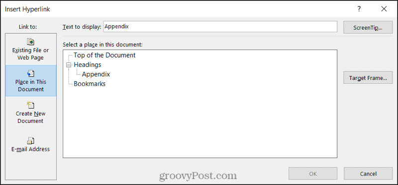 Odkaz na umístění dokumentu ve Wordu ve Windows