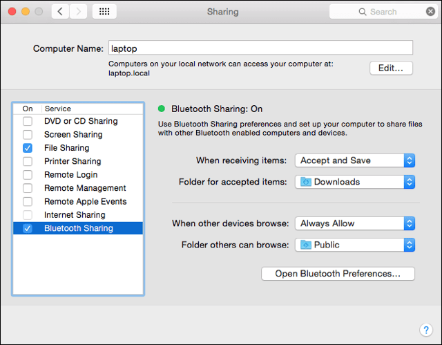 Sdílení Bluetooth v počítačích Mac
