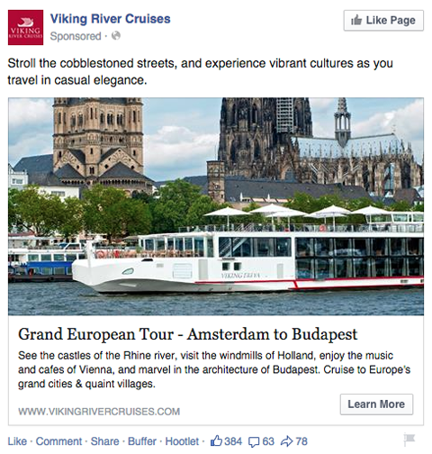 viking river cruises facebook novinky krmení reklamy
