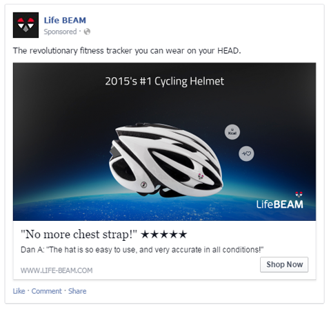 facebooková reklama lifebeam s uživatelskou recenzí