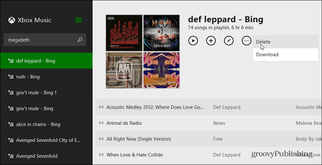 Smazat seznam skladeb Xbox Music