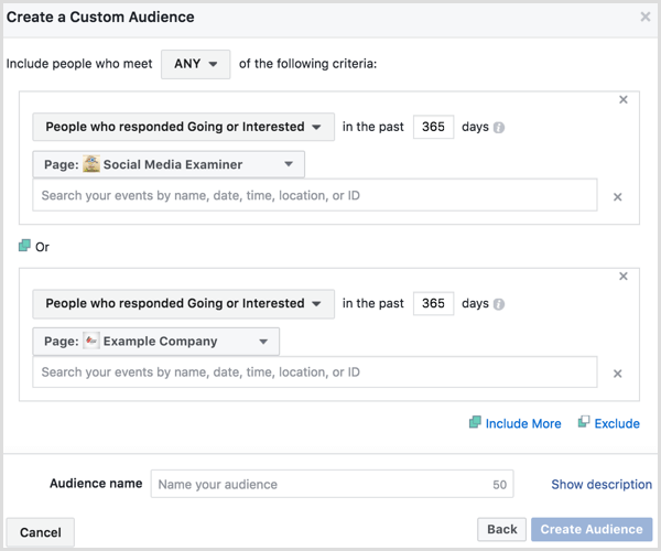Správce reklam na Facebooku vytváří vlastní publikum na základě zapojení událostí