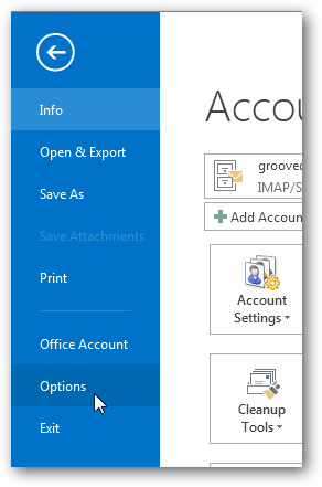 tlačítko možností v aplikaci Outlook 2013