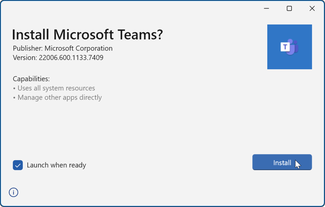 instalace týmů Microsoft se nenačítá