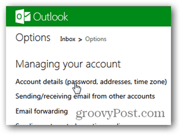 změnit heslo outlook.com - klikněte na podrobnosti o účtu