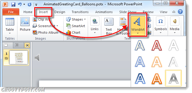 vložte Wordart do Powerpoint 2010 e-pohlednic