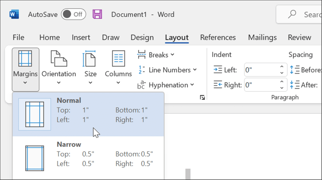 rozložení Formát okrajů ve stylu apa v aplikaci Microsoft Word