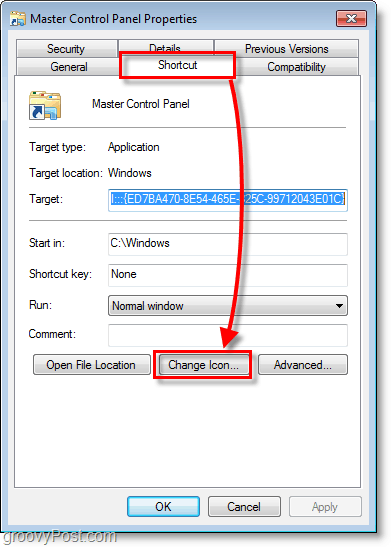 Snímek obrazovky systému Windows 7 - jak změnit ikonu zástupce