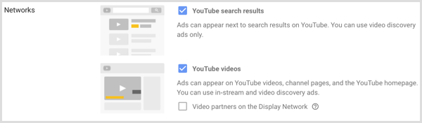Nastavení sítí pro kampaň Google AdWords.