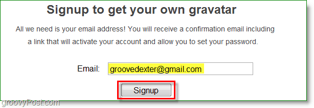 Snímek obrazovky Gravatar - registrace k získání vlastního gravatar