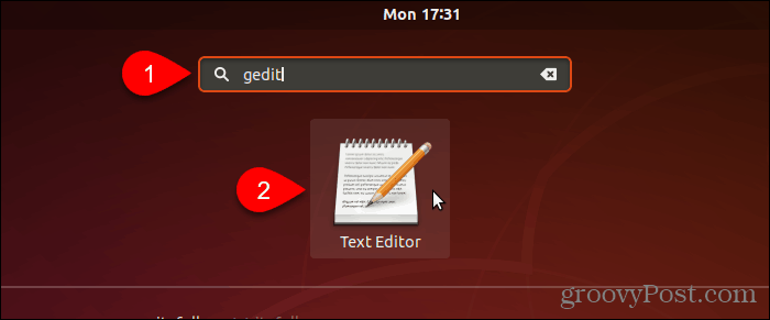 Vyhledejte a otevřete gedit v Ubuntu