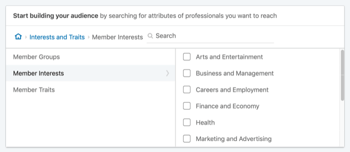 cílit reklamy LinkedIn podle zájmů členů