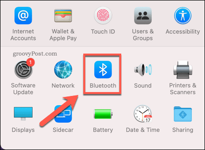 Otevření nabídky nastavení Bluetooth v systému Mac
